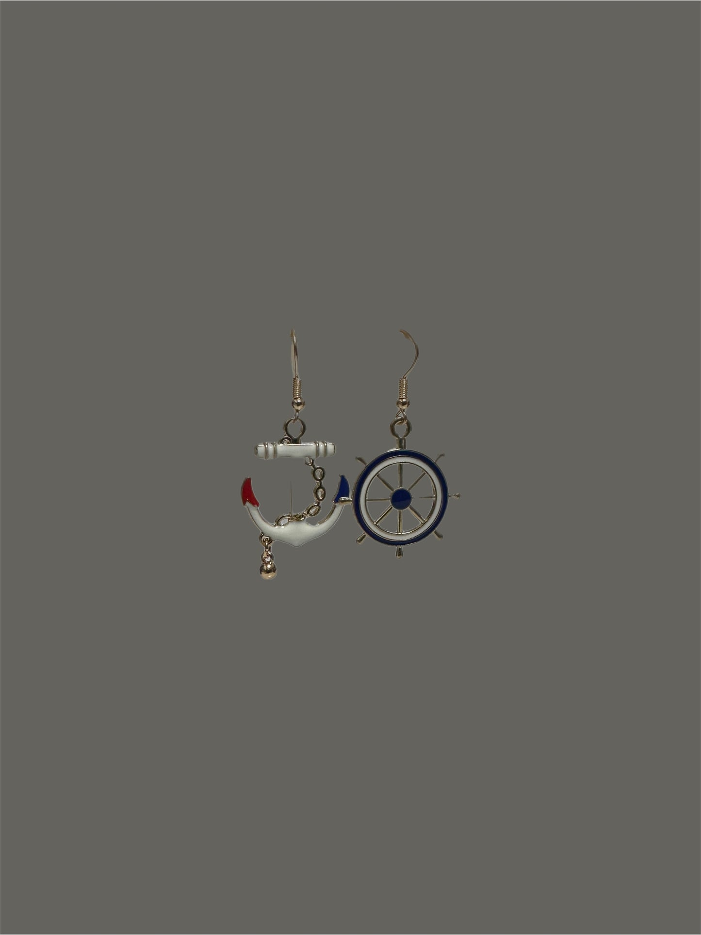 Boat anchor and wheel earrings