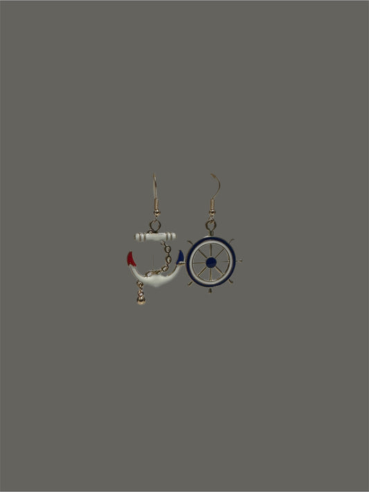 Boat anchor and wheel earrings